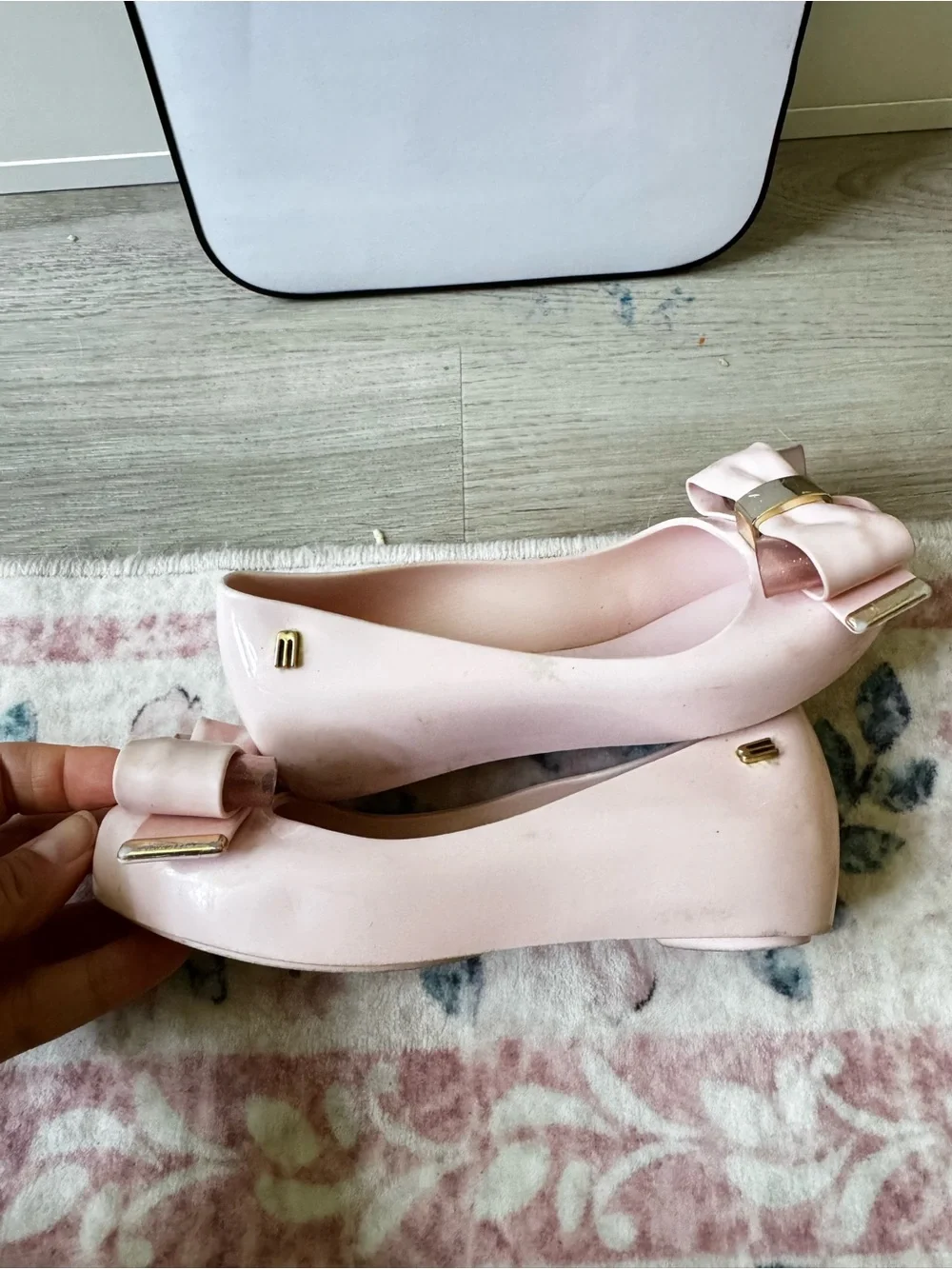 Mini Melissa Blush Pink Jelly Flats with Gold Bow